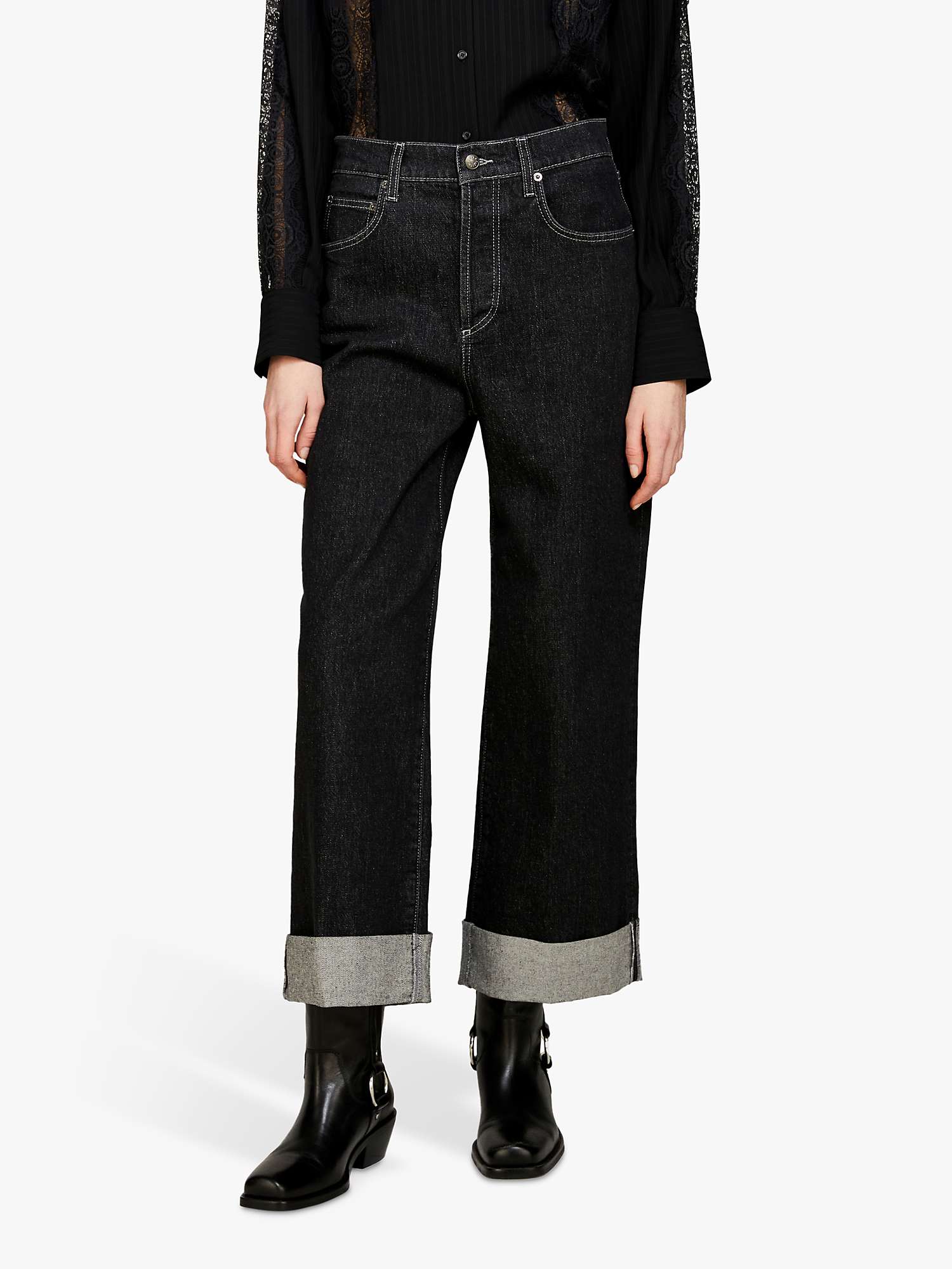 Buy SISLEY Baggy Fit Cuff Jeans, Black Online at johnlewis.com