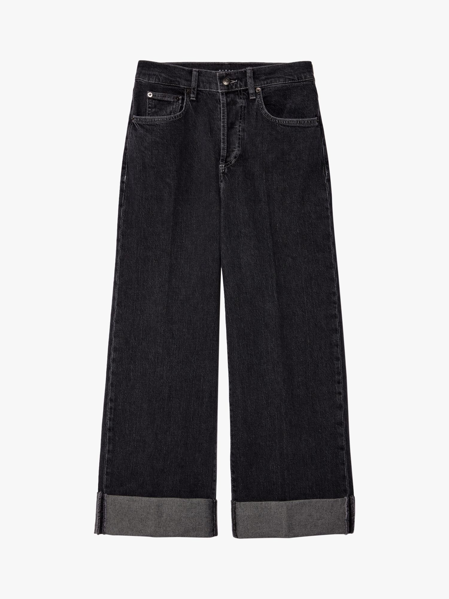 SISLEY Baggy Fit Cuff Jeans, Black, 26R