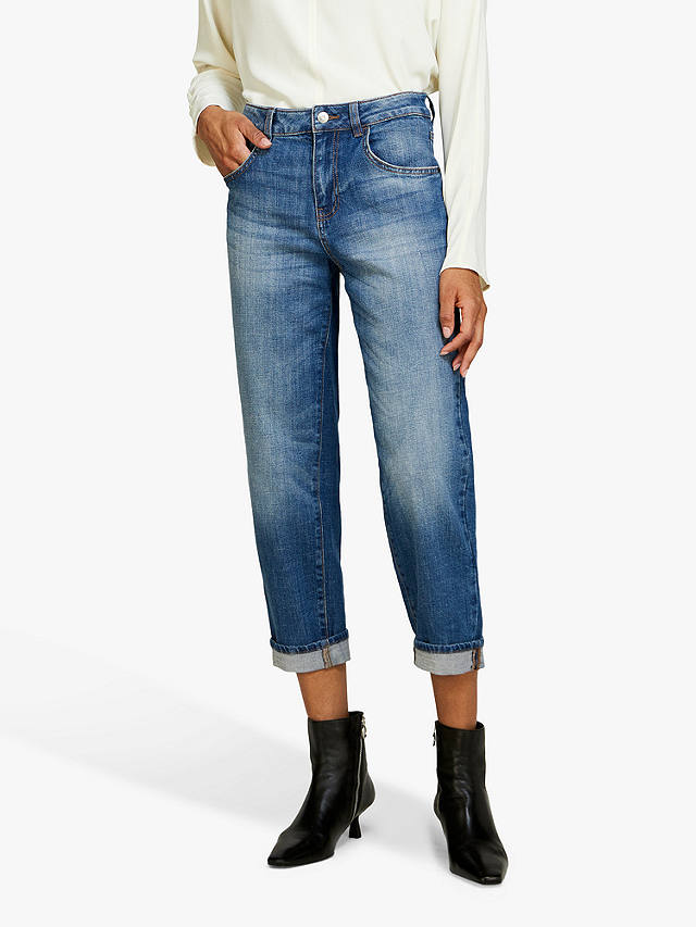 SISLEY Manhattan Cropped Straight Leg Jeans, Mid Blue Denim