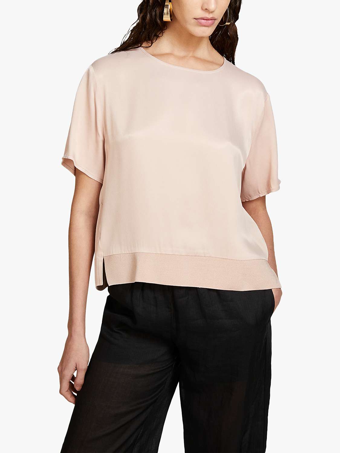 Buy SISLEY Satin Short Sleeve Blouse, Pink Online at johnlewis.com