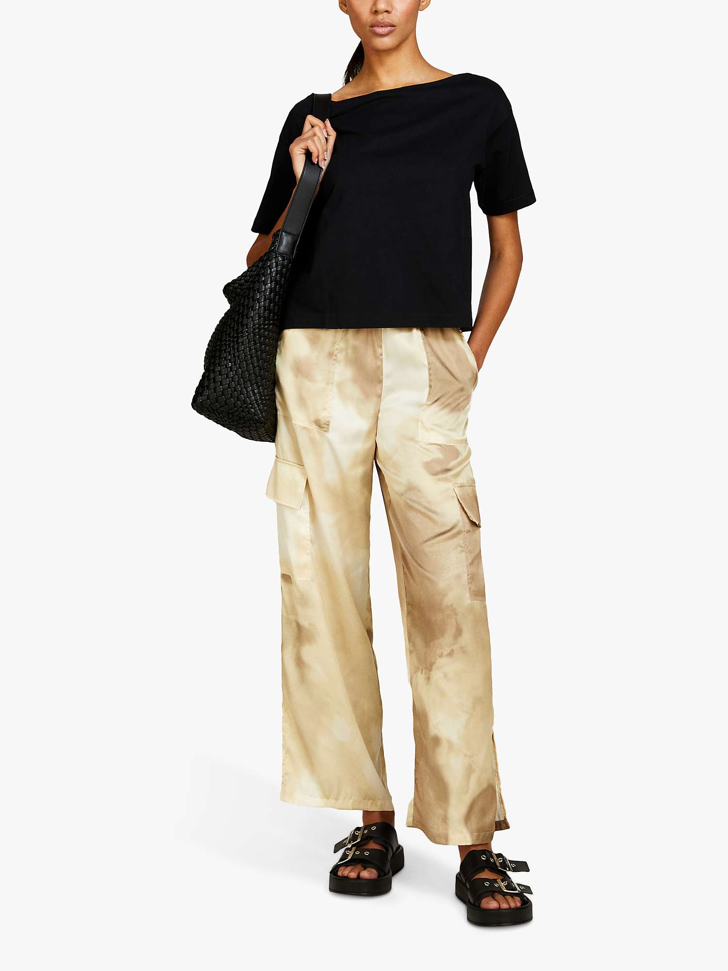 Buy SISLEY Boxy Fit Cropped Boat Neck T-Shirt Online at johnlewis.com