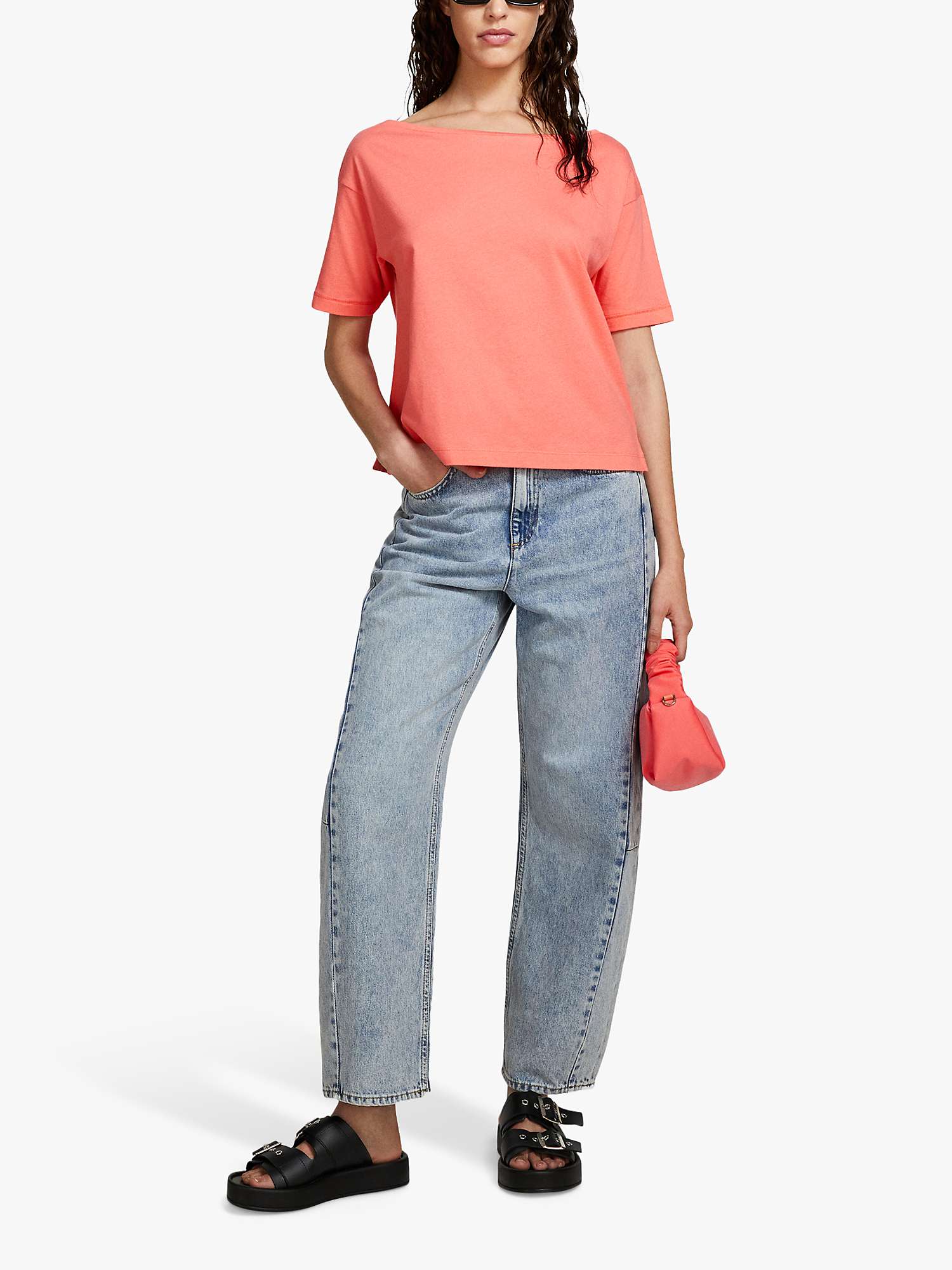 Buy SISLEY Boxy Fit Cropped Boat Neck T-Shirt Online at johnlewis.com