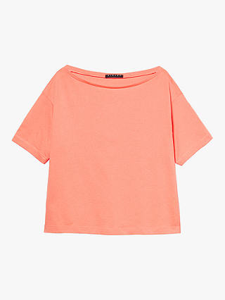 SISLEY Boxy Fit Cropped Boat Neck T-Shirt, Red