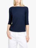 SISLEY Boat Neck Rounded Hem T-Shirt, Blue, Blue