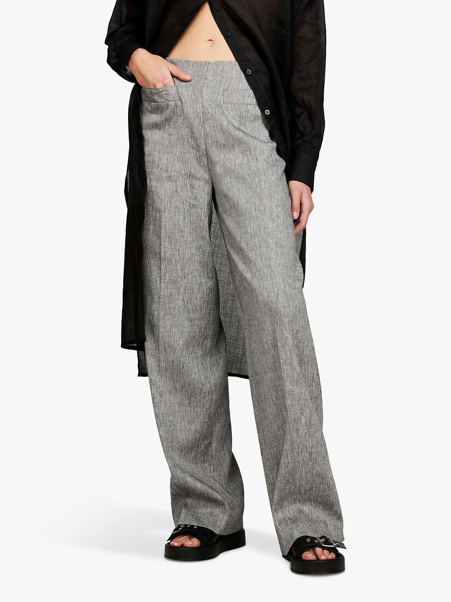 Buy SISLEY Linen Blend Wide Leg Trousers, Grey Online at johnlewis.com
