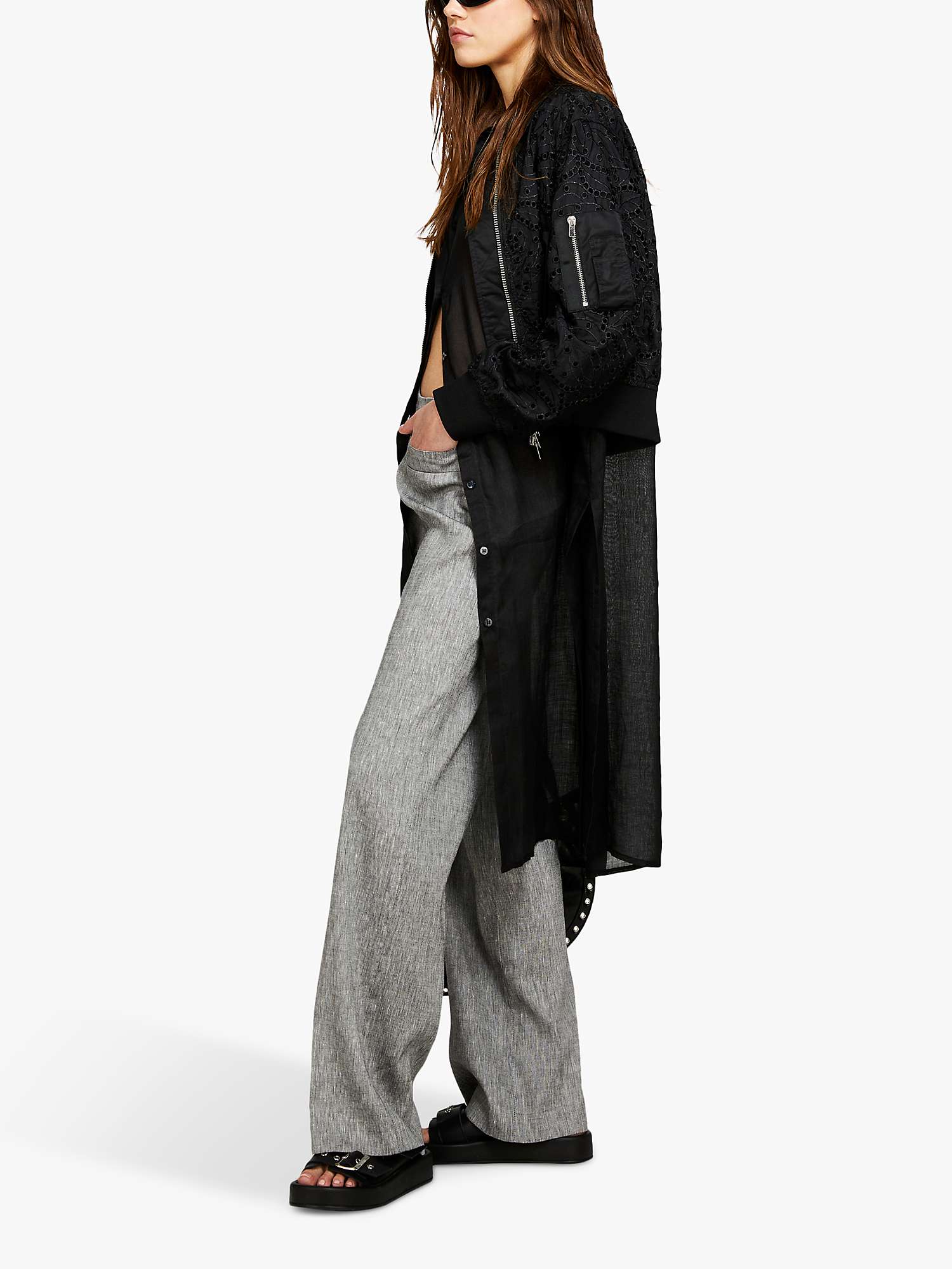Buy SISLEY Linen Blend Wide Leg Trousers, Grey Online at johnlewis.com