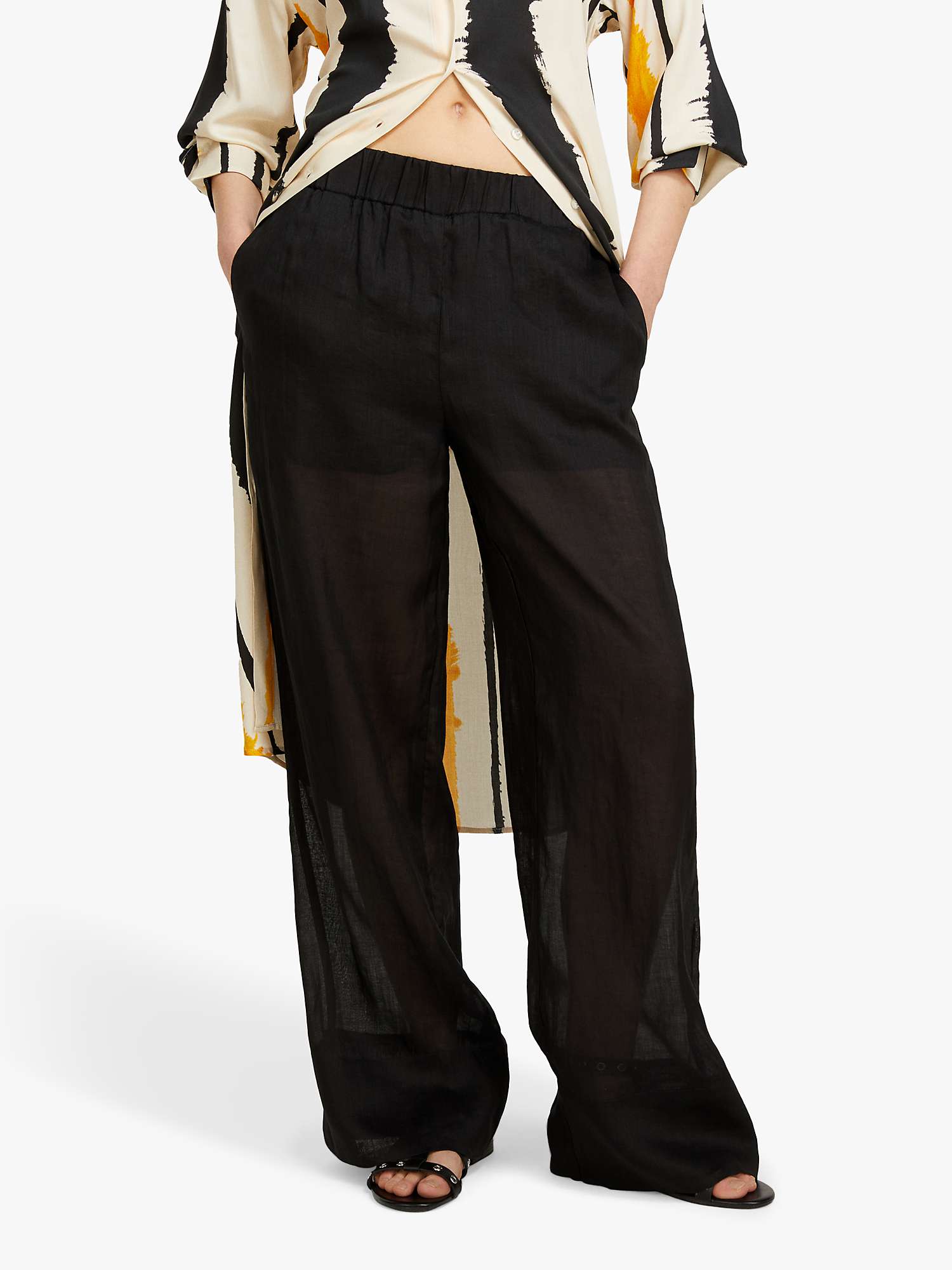 Buy SISLEY Flared Ramie Wide Leg Trousers, Black Online at johnlewis.com