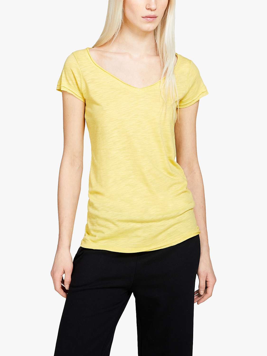 Buy SISLEY Raw Cut Organic Cotton Blend V-Neck T-Shirt, Yellow Online at johnlewis.com