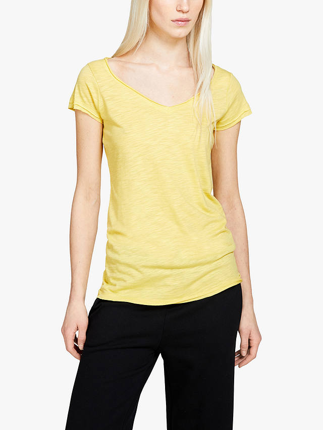 SISLEY Raw Cut Organic Cotton Blend V-Neck T-Shirt, Yellow