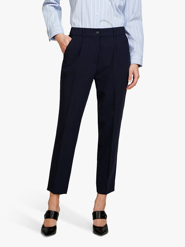 SISLEY Plain Tailored Cropped Trousers, Blue