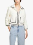 SISLEY Contrast Stitch Frayed Boucle Jacket, Cream/Black