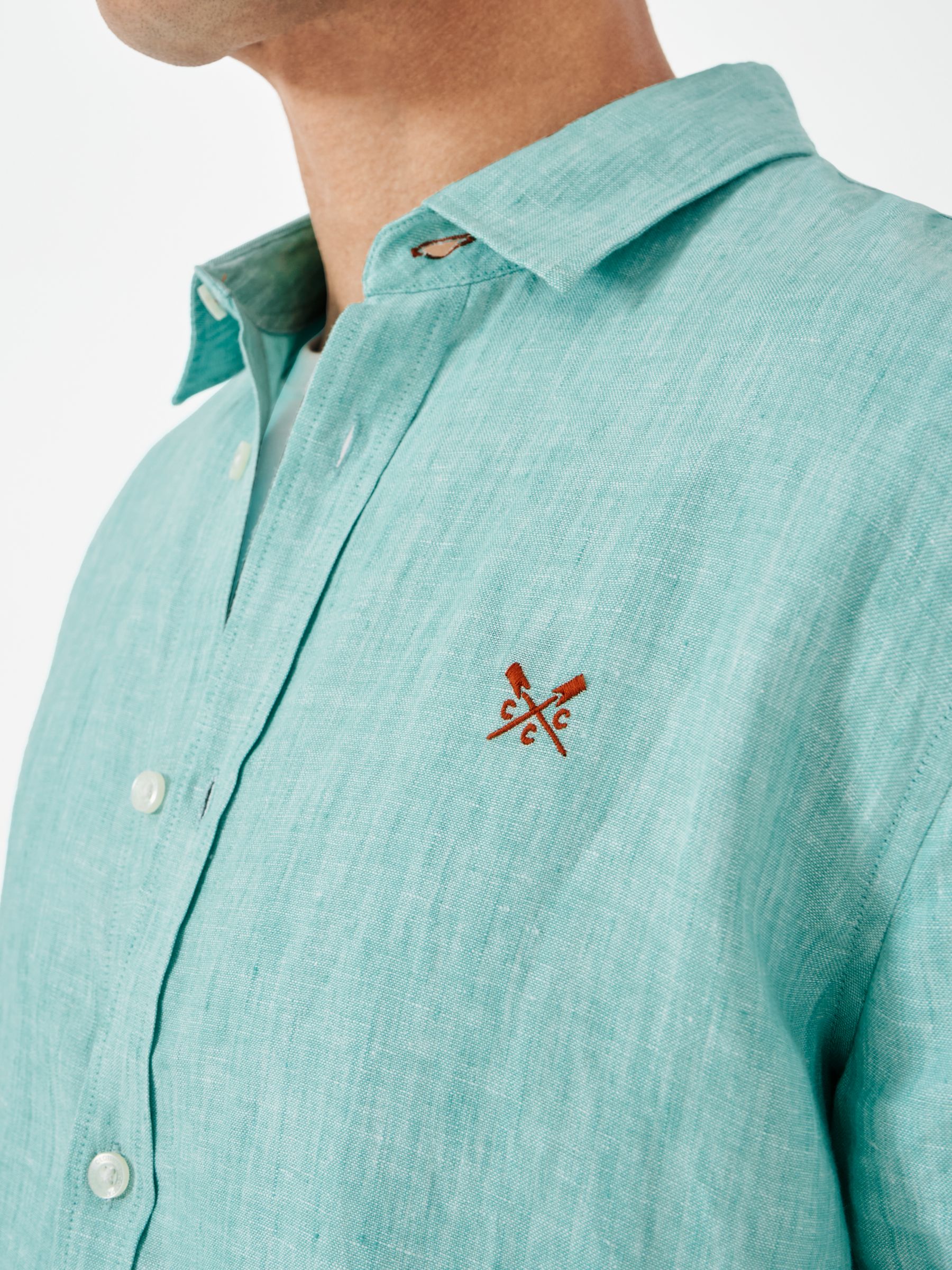 Crew Clothing Long Sleeve Linen Classic Shirt, Turquoise Blue, XS