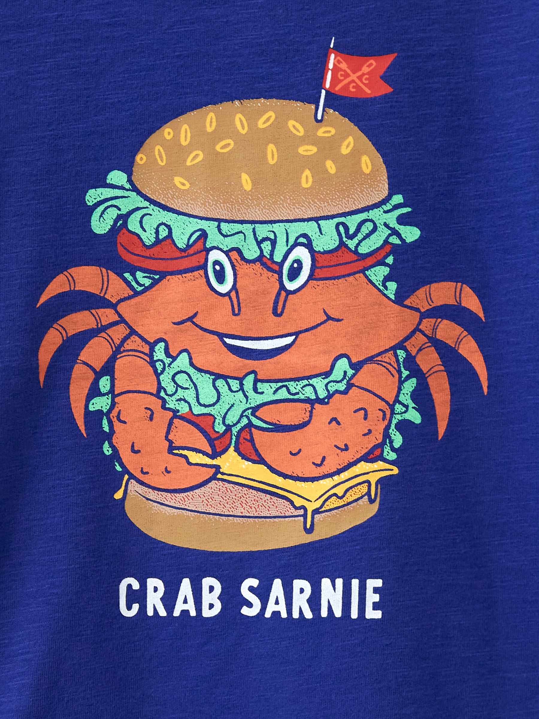 Crew Clothing Kids' Crab Sarnie Graphic T-Shirt, Blue/Multi, 8-9 years