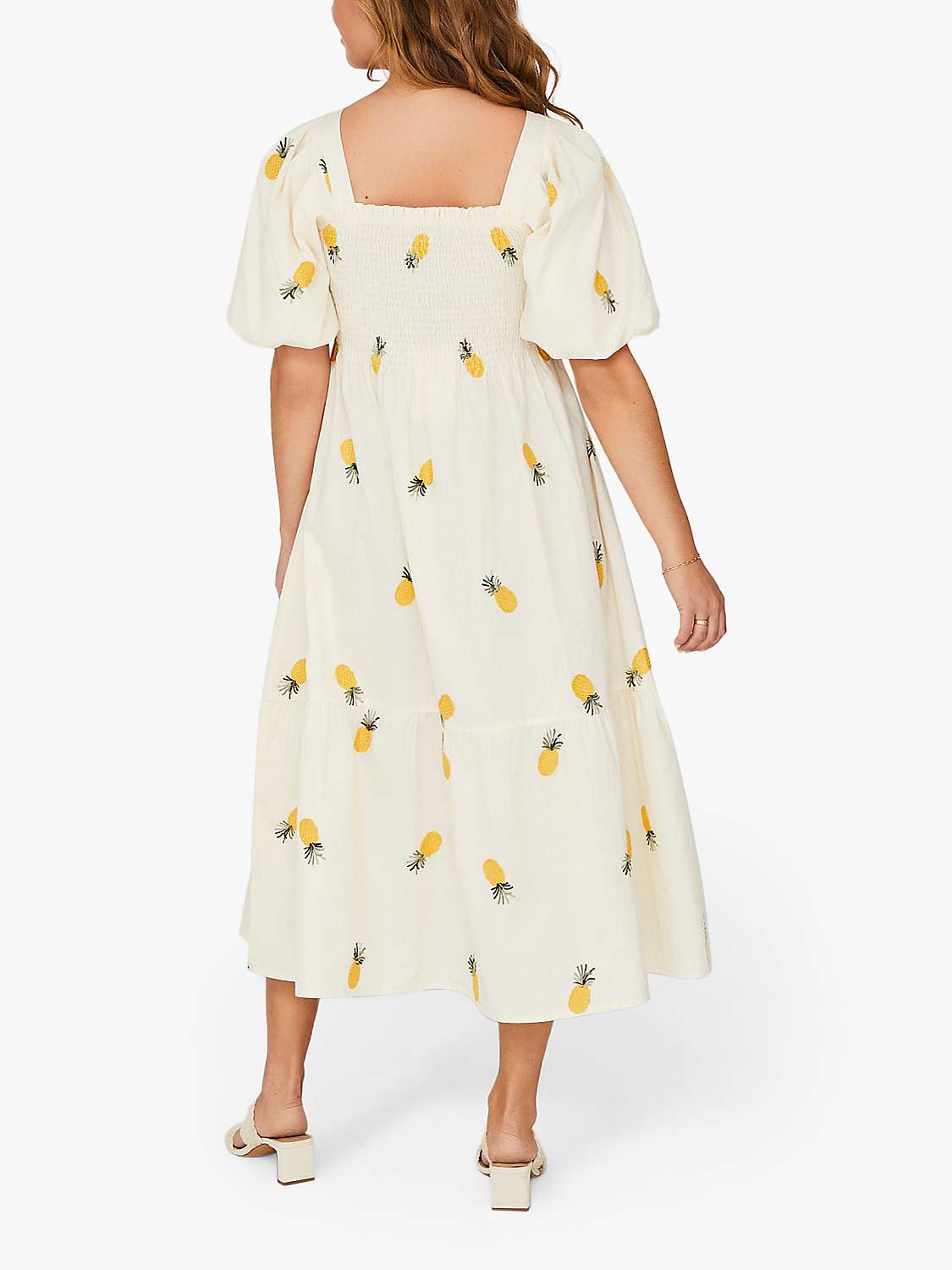 Buy A-VIEW Cheri Pineapple Print Puff Sleeve Midi Cotton Dress, Sand/Yellow Online at johnlewis.com