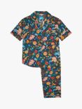 myza Organic Cotton Short Sleeve Pyjama Set, Florals On Navy
