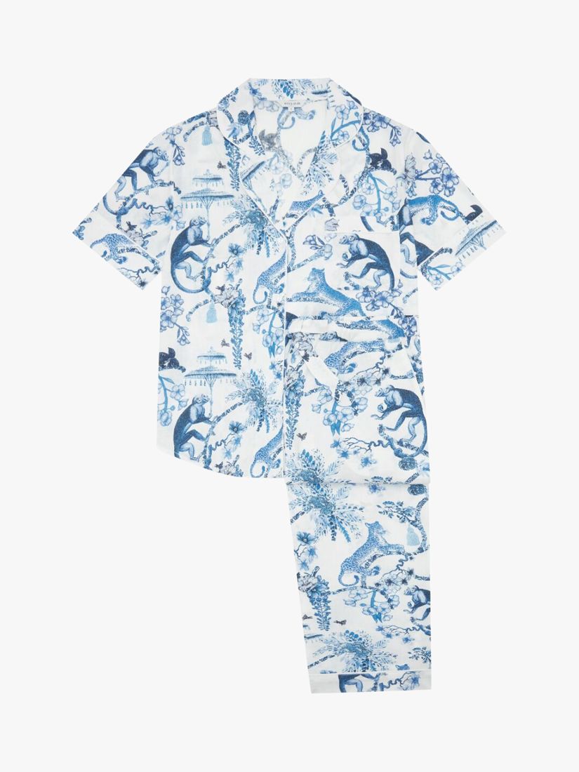 Buy myza Organic Cotton Chinoiserie Whimsy Print Short Sleeve Shirt Long Pyjamas, White/Blue Online at johnlewis.com