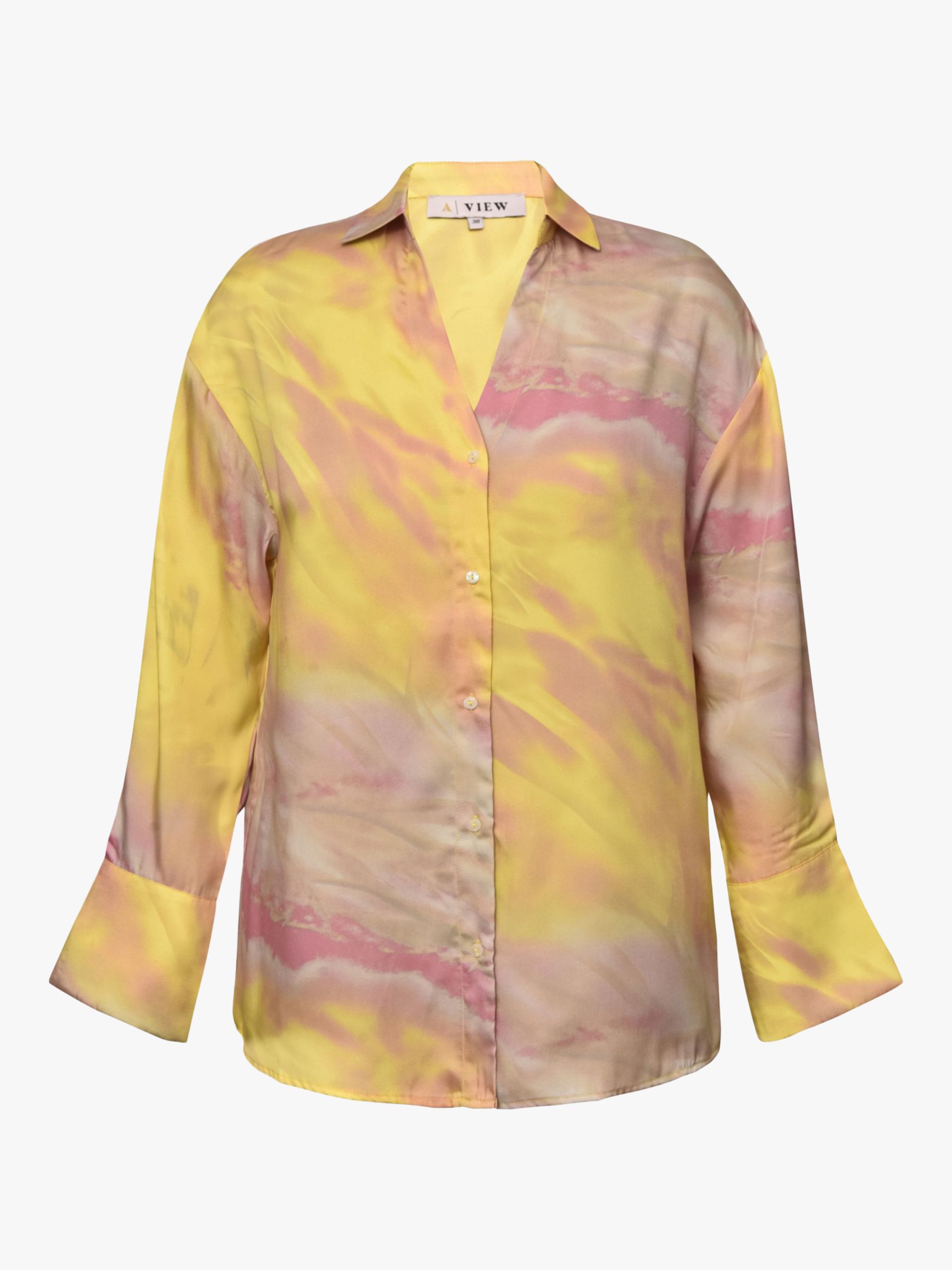 Buy A-VIEW Carina Abstract Print Satin Shirt, Yellow/Rose Online at johnlewis.com