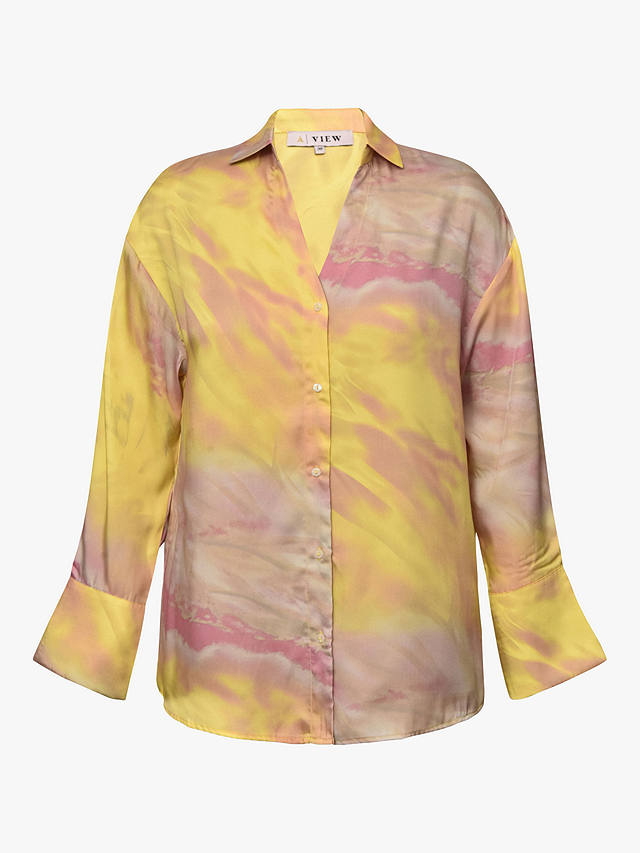 A-VIEW Carina Abstract Print Satin Shirt, Yellow/Rose