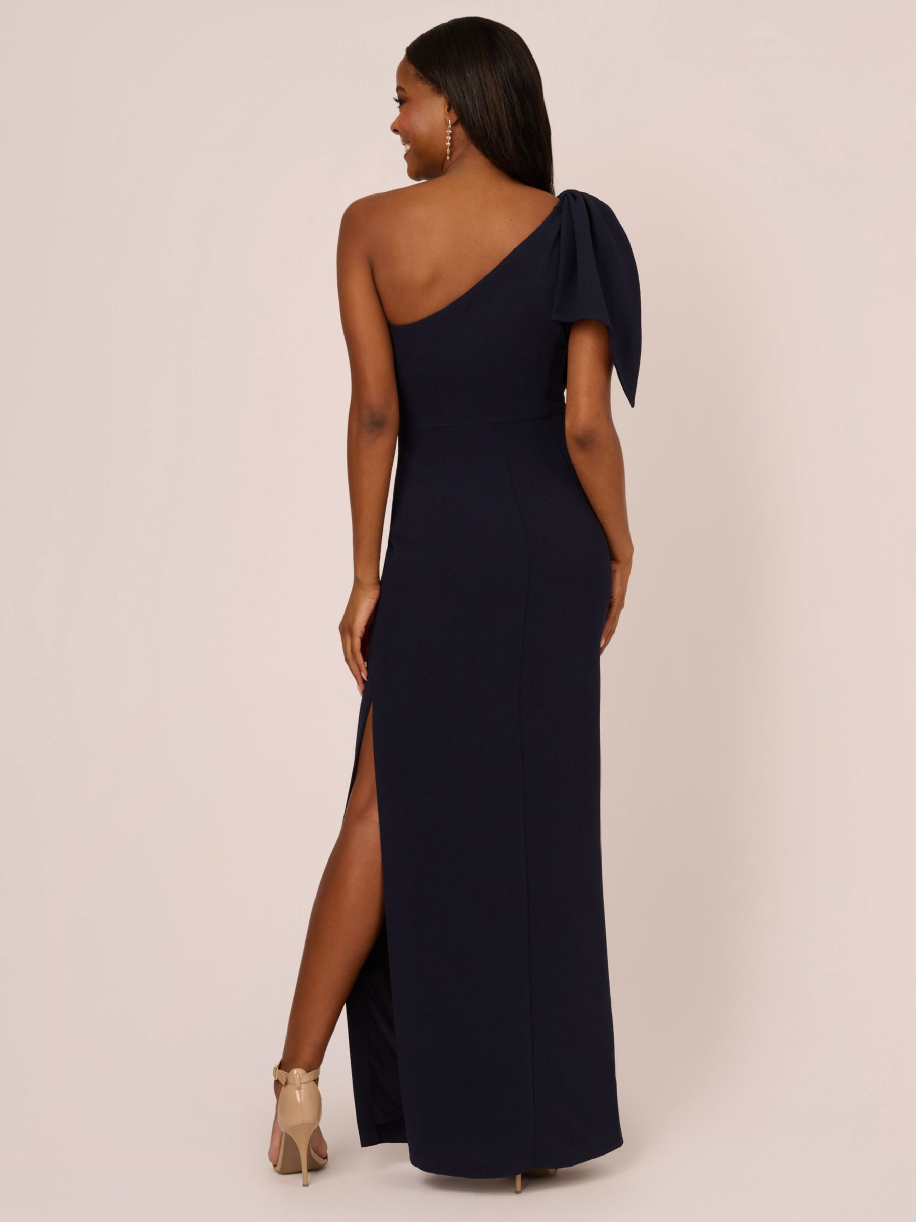 Adrianna Papell Crepe Asymmetric Bow Maxi Dress, Midnight, 6