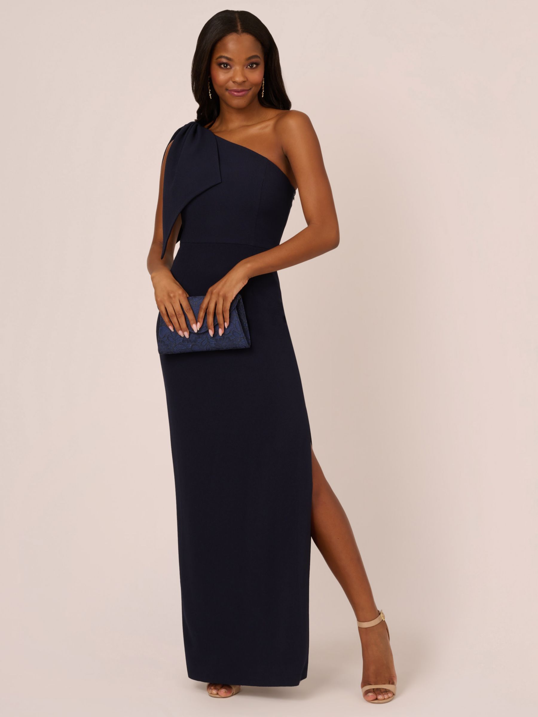 Buy Adrianna Papell Crepe Asymmetric Bow Maxi Dress, Midnight Online at johnlewis.com