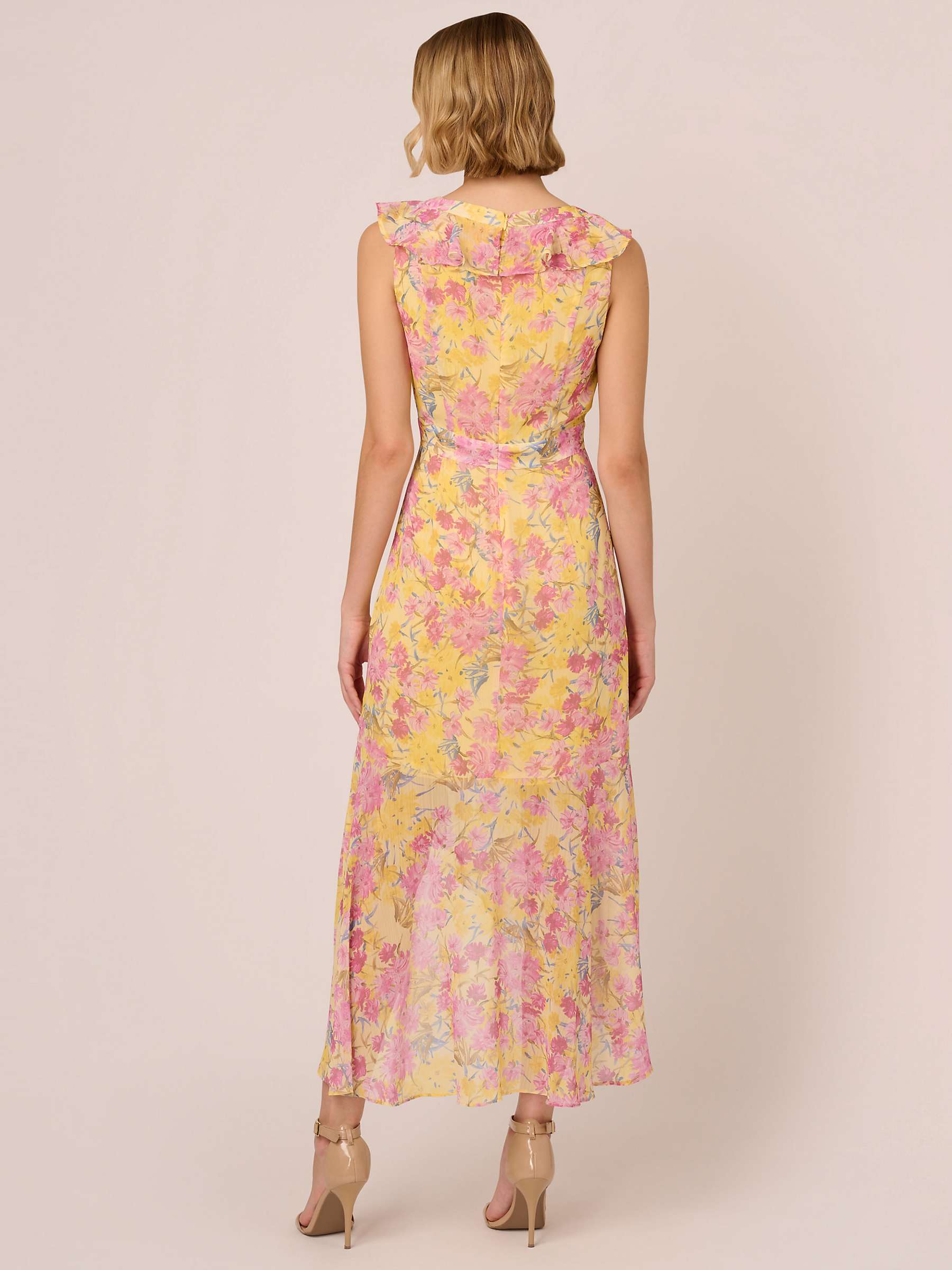 Buy Adrianna Papell Floral Print Ruffle Detail Maxi Dress, Yellow/Multi Online at johnlewis.com