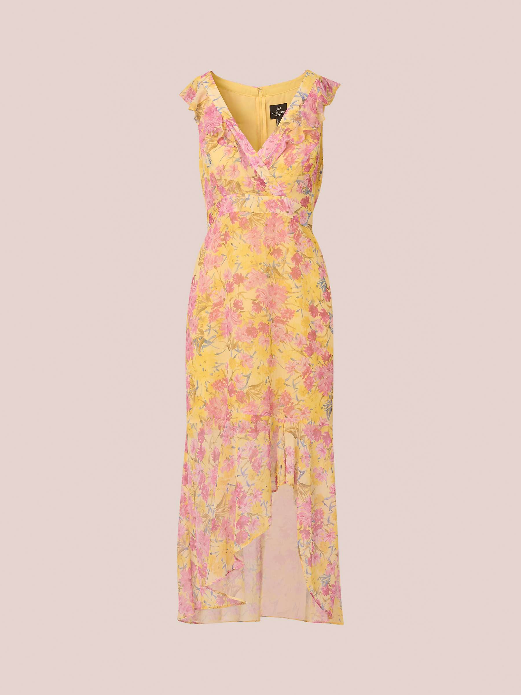 Buy Adrianna Papell Floral Print Ruffle Detail Maxi Dress, Yellow/Multi Online at johnlewis.com