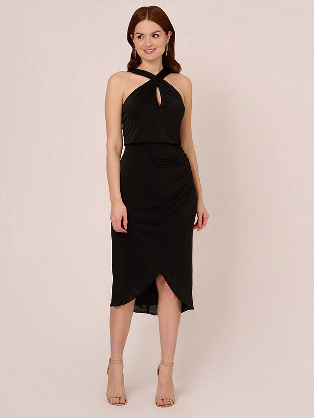 Adrianna Papell Novelty Faux Wrap Midi Dress, Black