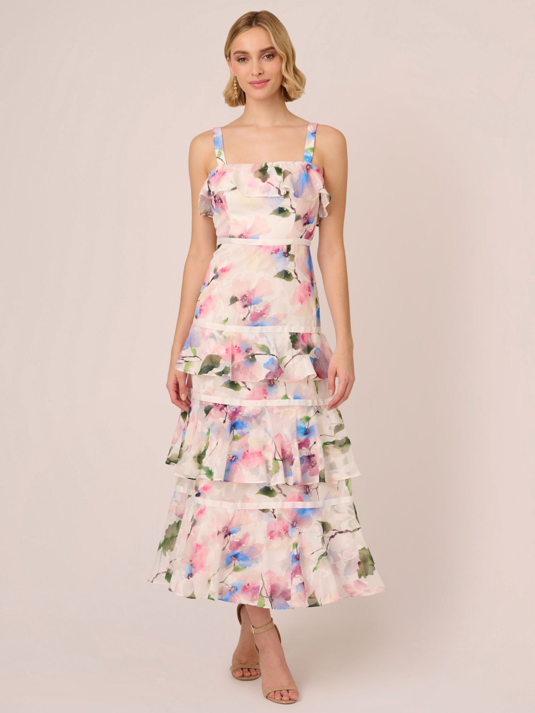 Adrianna Papell Chiffon Maxi Dress, Ivory/Pink/Multi, 6