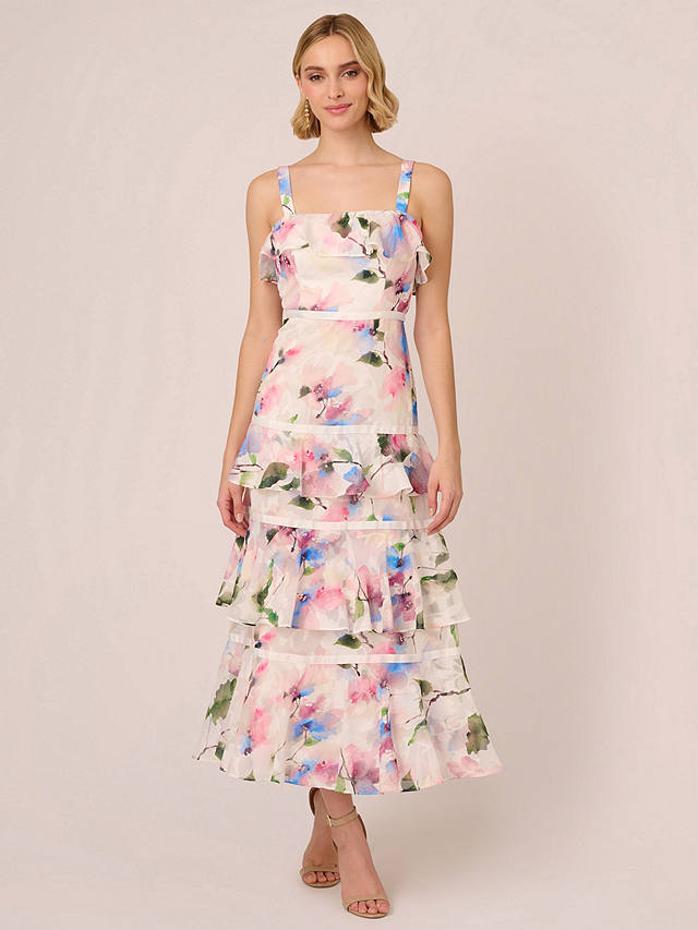 Adrianna Papell Chiffon Maxi Dress, Ivory/Pink/Multi
