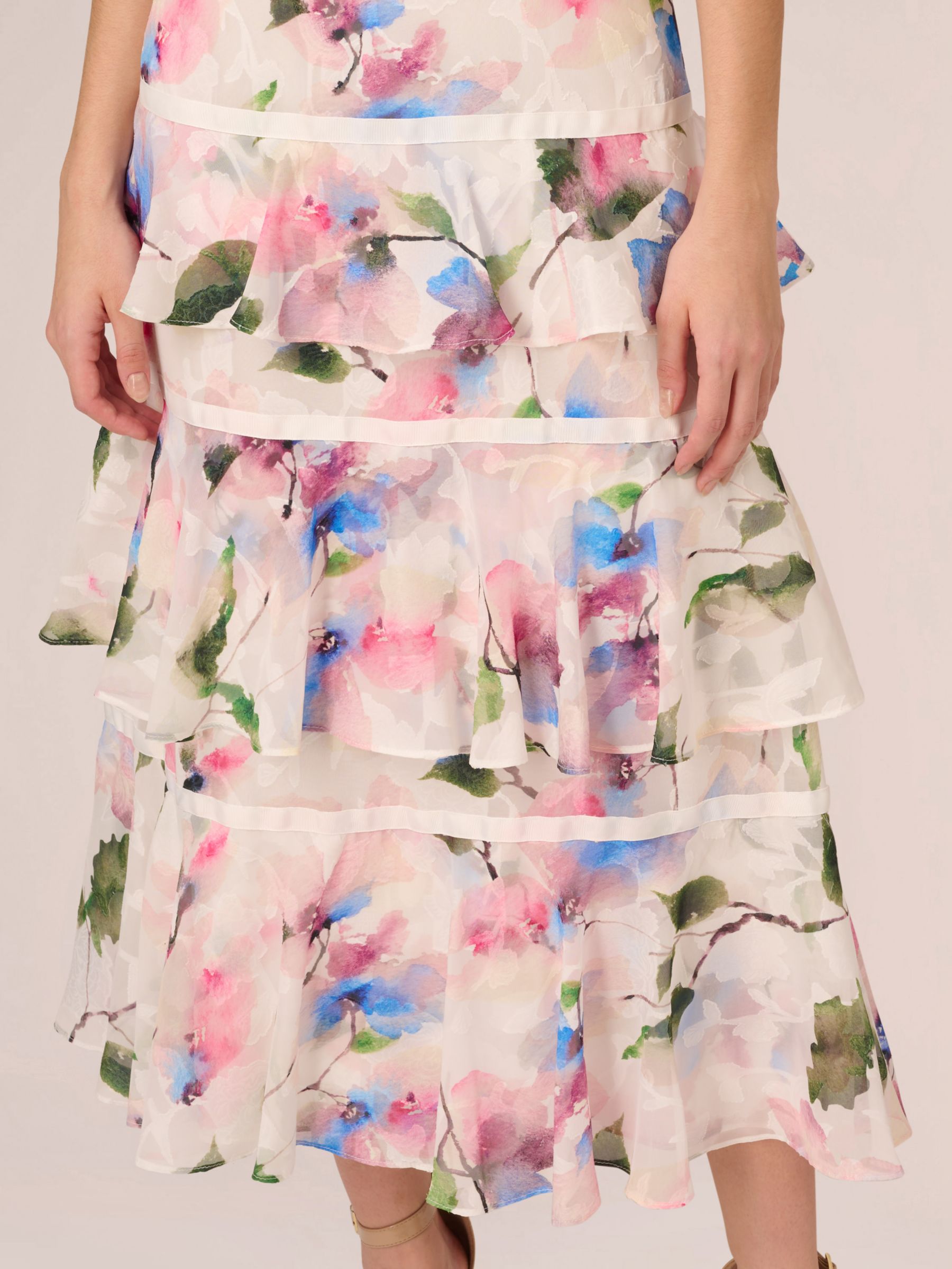 Adrianna Papell Chiffon Maxi Dress, Ivory/Pink/Multi, 6