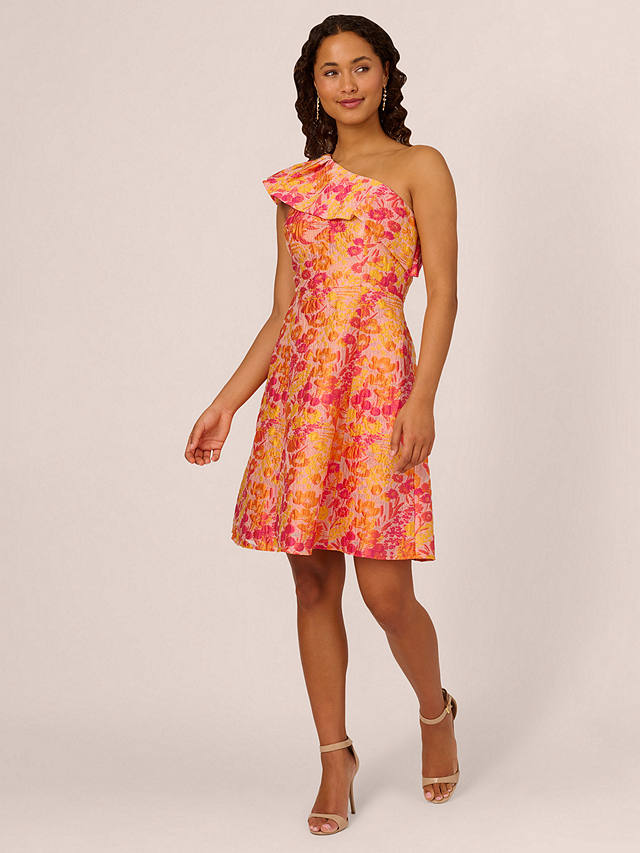 Adrianna Papell Floral Jacquard Asymmetric Dress, Orange