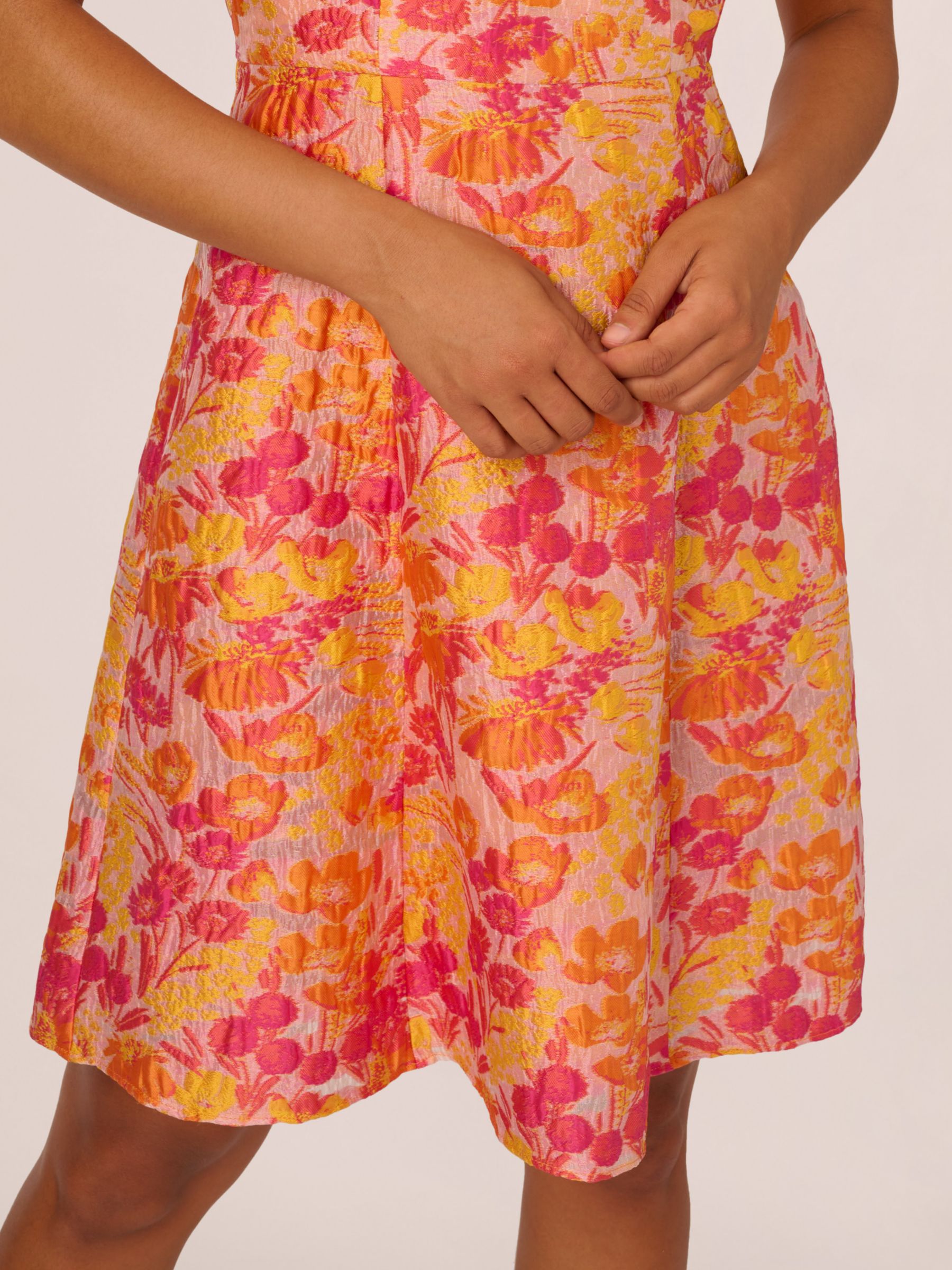 Adrianna Papell Floral Jacquard Asymmetric Dress, Orange, 6