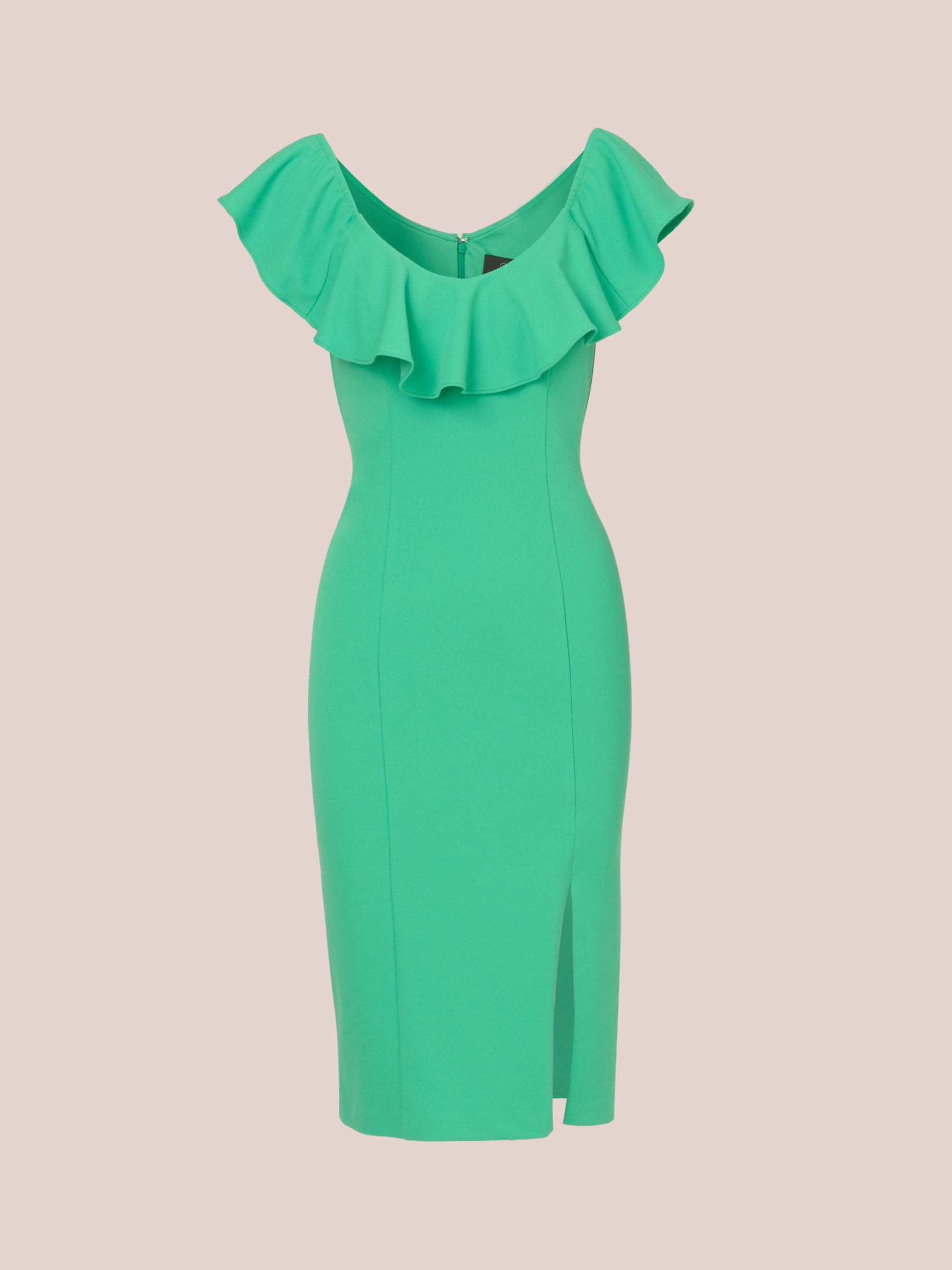 Adrianna Papell Knit Crepe Ruffle Neck Dress, Flora Green, 6