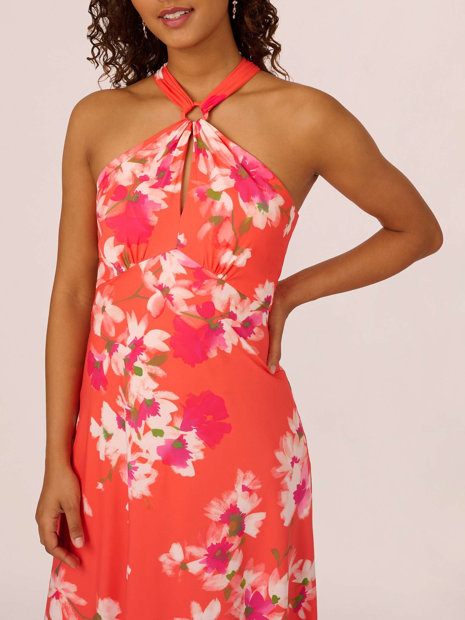 Buy Adrianna Papell Empire Line Halterneck Midi Dress, Orange/Multi Online at johnlewis.com