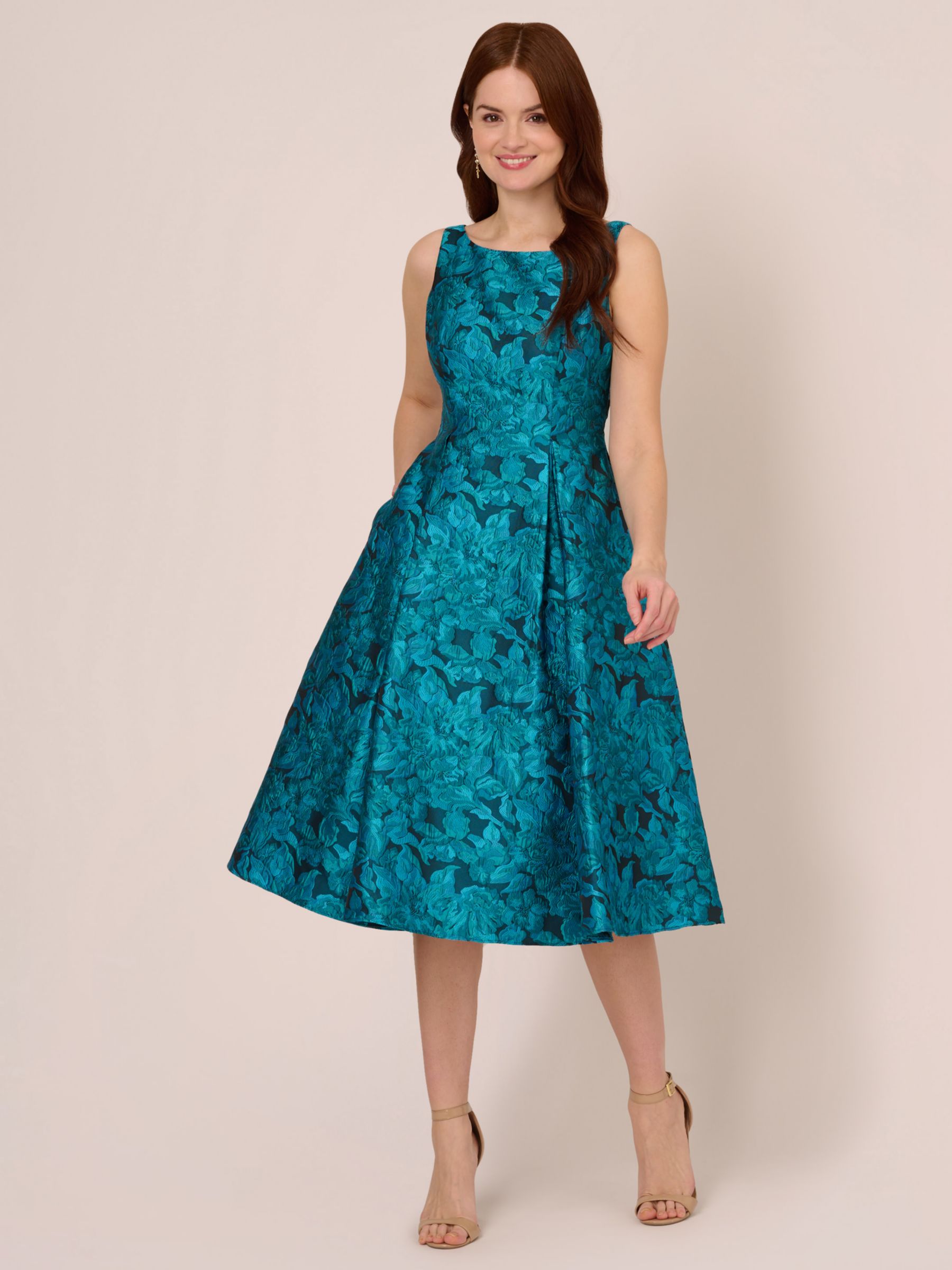 Adrianna Papell Floral Jacquard Flared Dress, Blue