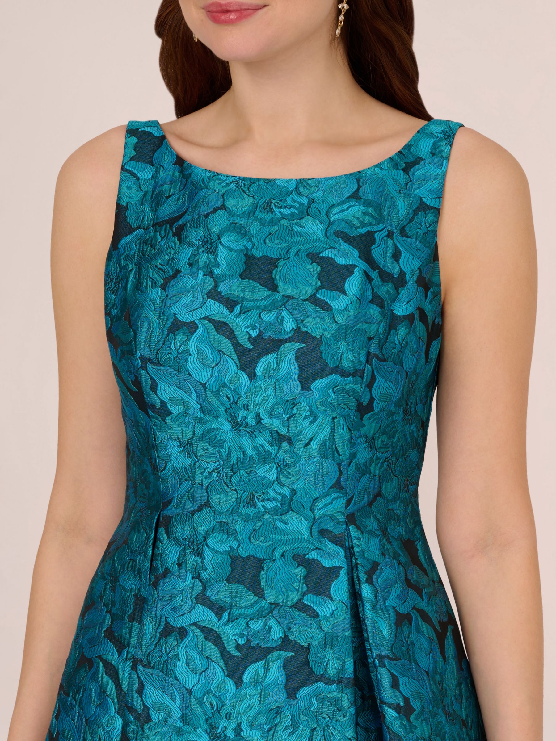 Adrianna Papell Floral Jacquard Flared Dress, Blue, 6