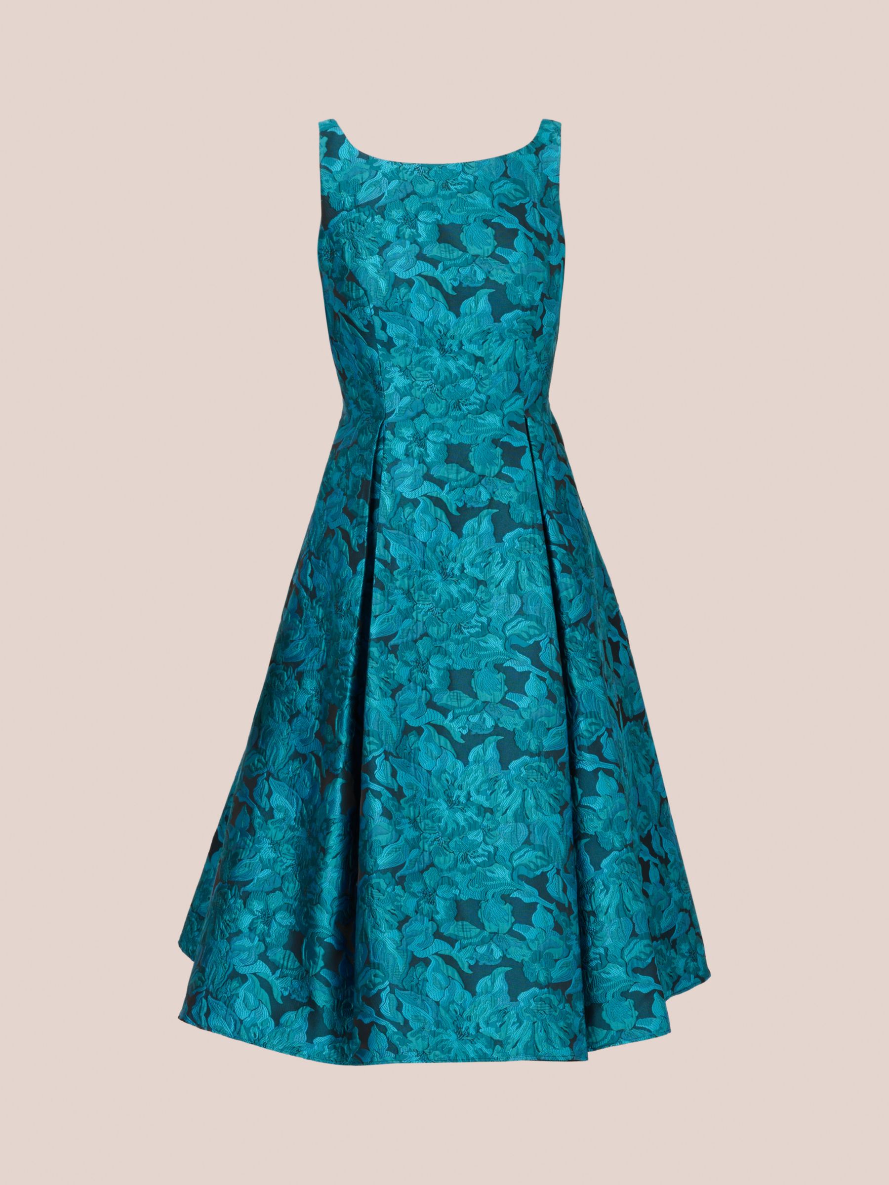 Adrianna Papell Floral Jacquard Flared Dress, Blue, 6