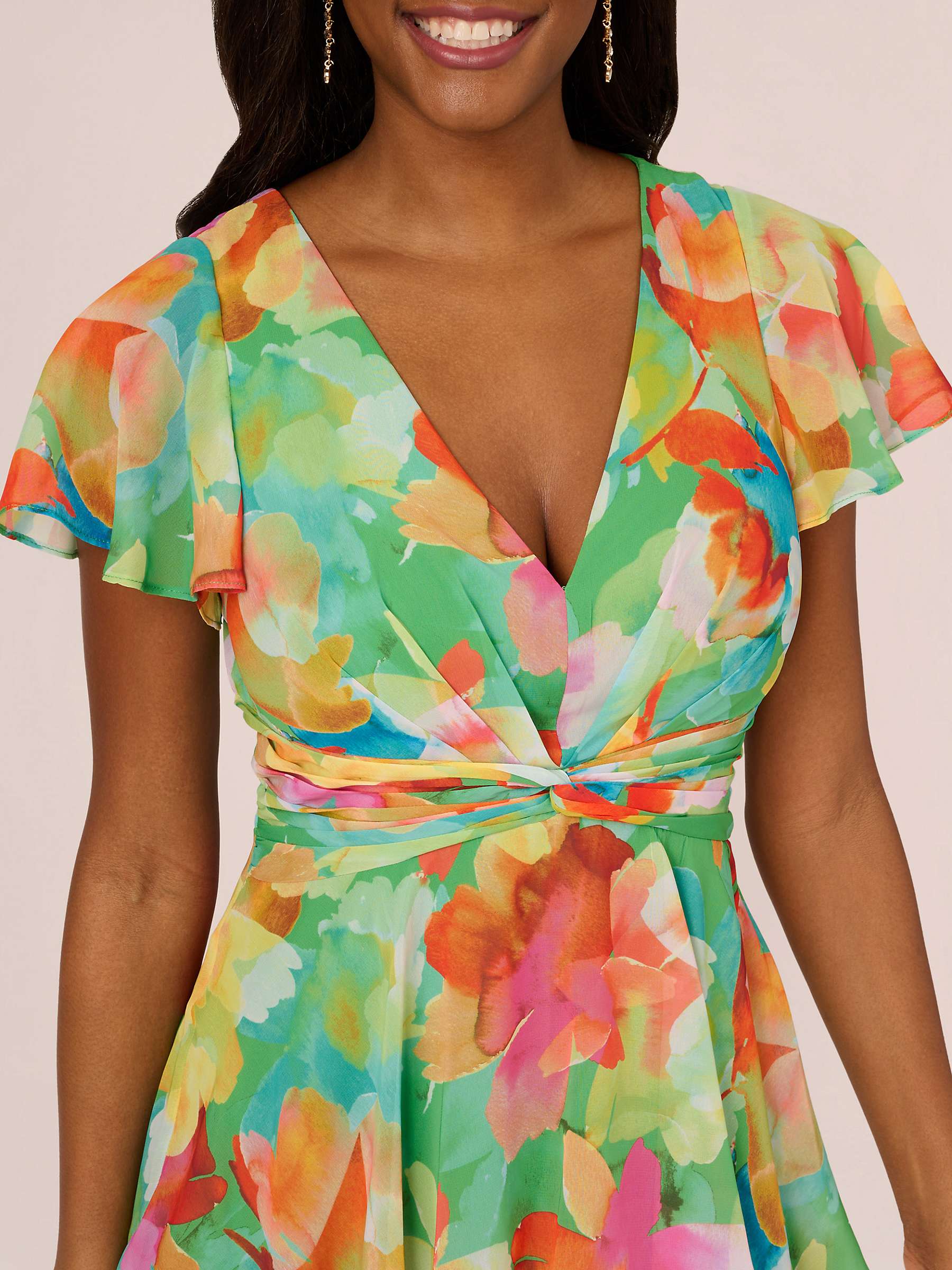 Buy Adrianna Papell Tiered Chiffon Midi Dress, Green/Multi Online at johnlewis.com