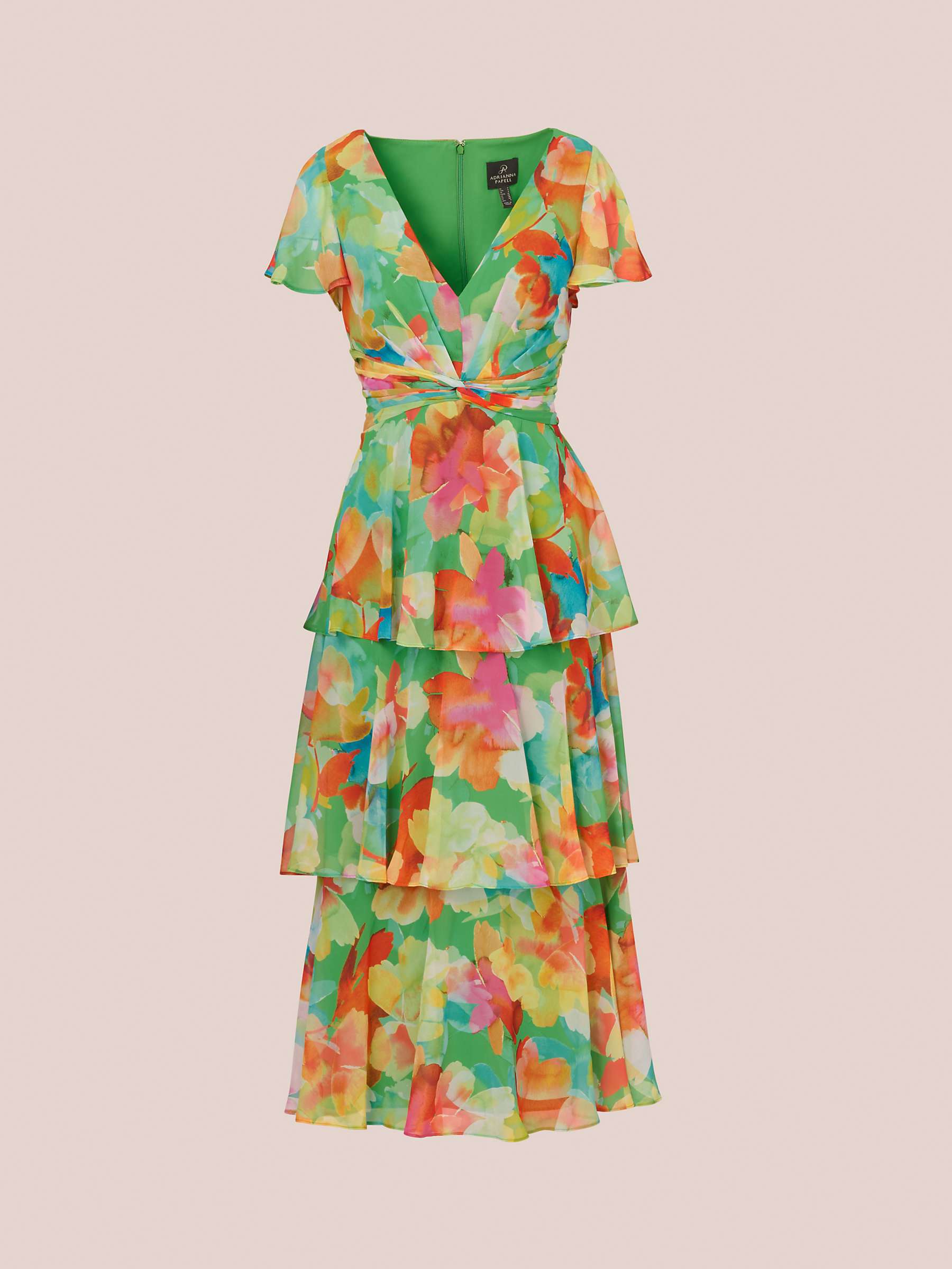Buy Adrianna Papell Tiered Chiffon Midi Dress, Green/Multi Online at johnlewis.com