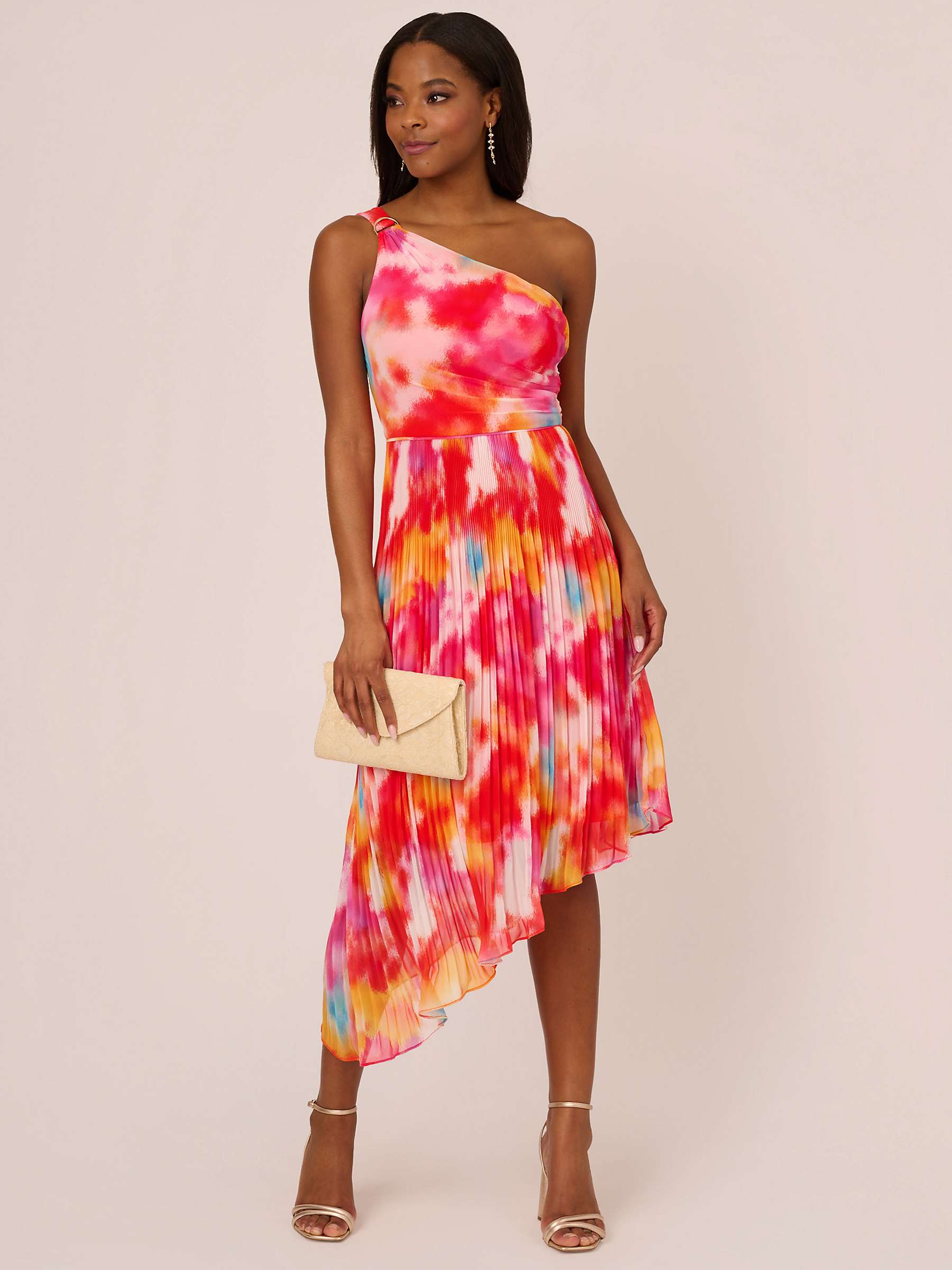 Buy Adrianna Papell Asymmetric Chiffon Midi Dress, Red/Multi Online at johnlewis.com