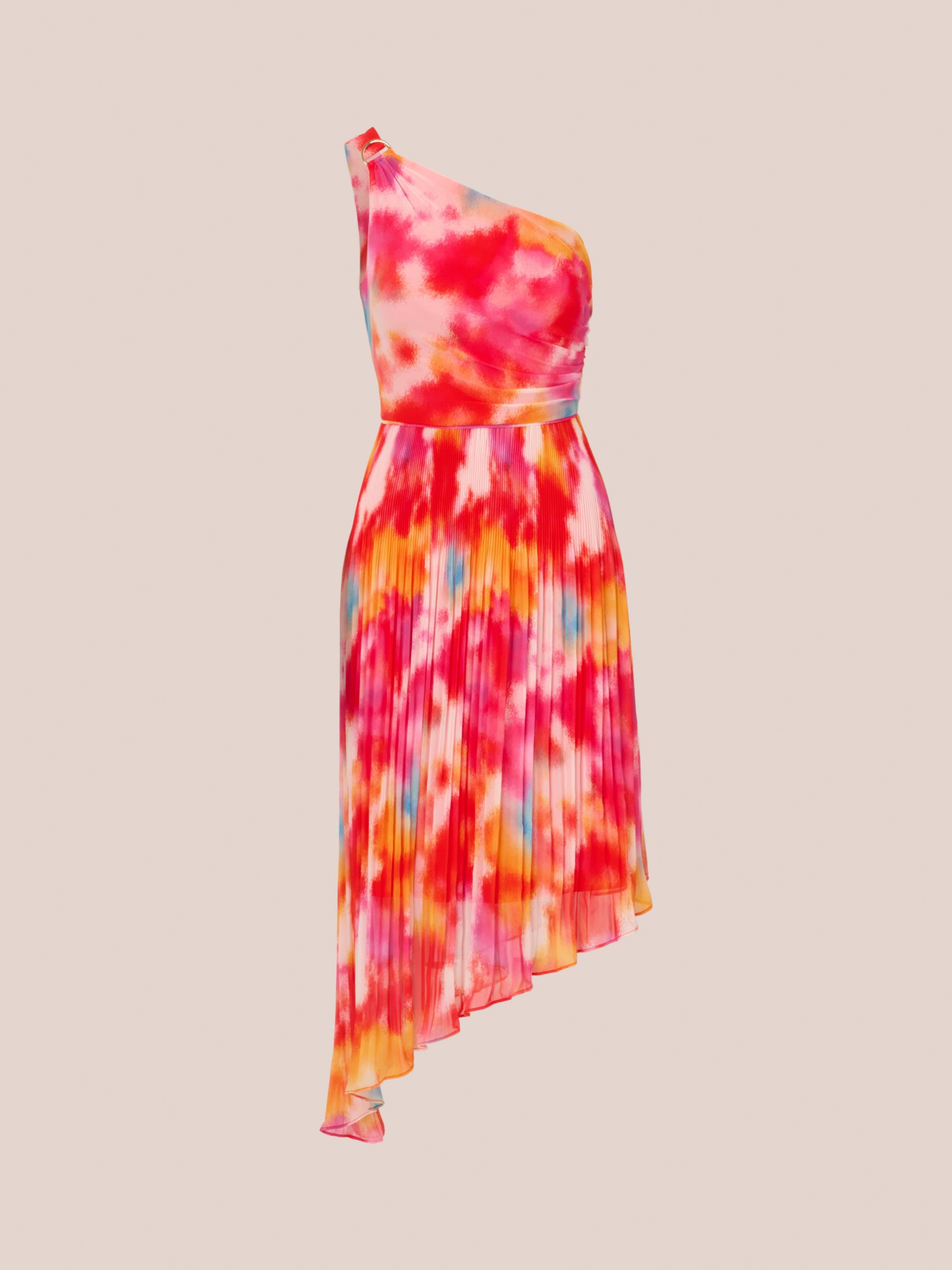 Adrianna Papell Asymmetric Chiffon Midi Dress, Red/Multi, 6