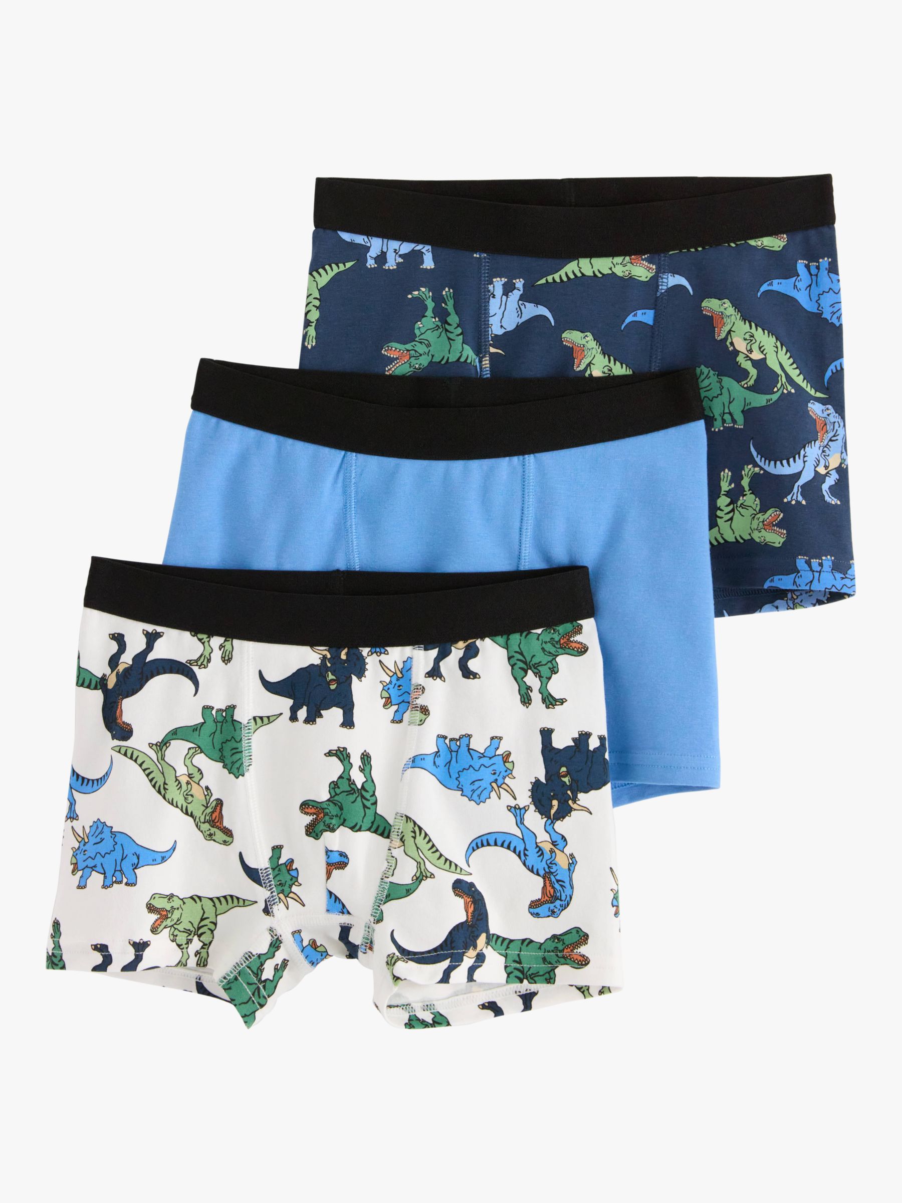 Lindex Kids' Dino Print Wide Band Boxers, Pack of 3, White/Blue/Multi, 4-6 years