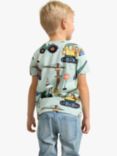 Lindex Kids' Construction Working Vehicles Print T-Shirt, Blue/Multi