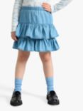 Lindex Kids' Organic Cotton Soft Denim Flounce Skirt, Blue Denim