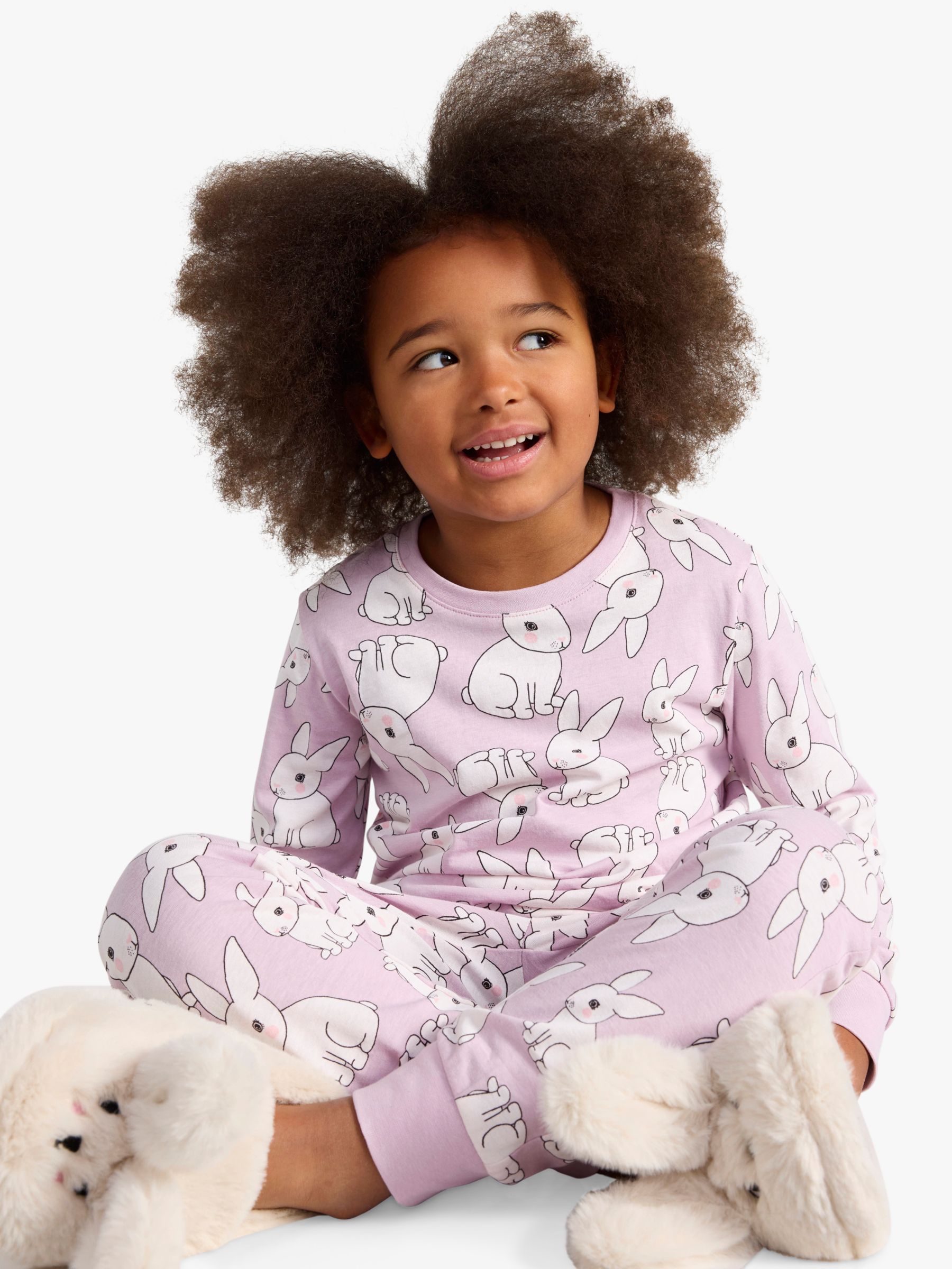 Lindex Kids' Bunny Print Pyjamas, Light Lilac, 18-24 months