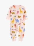 Lindex Baby Organic Cotton Jungle Animal Print Sleepsuit, Light Pink