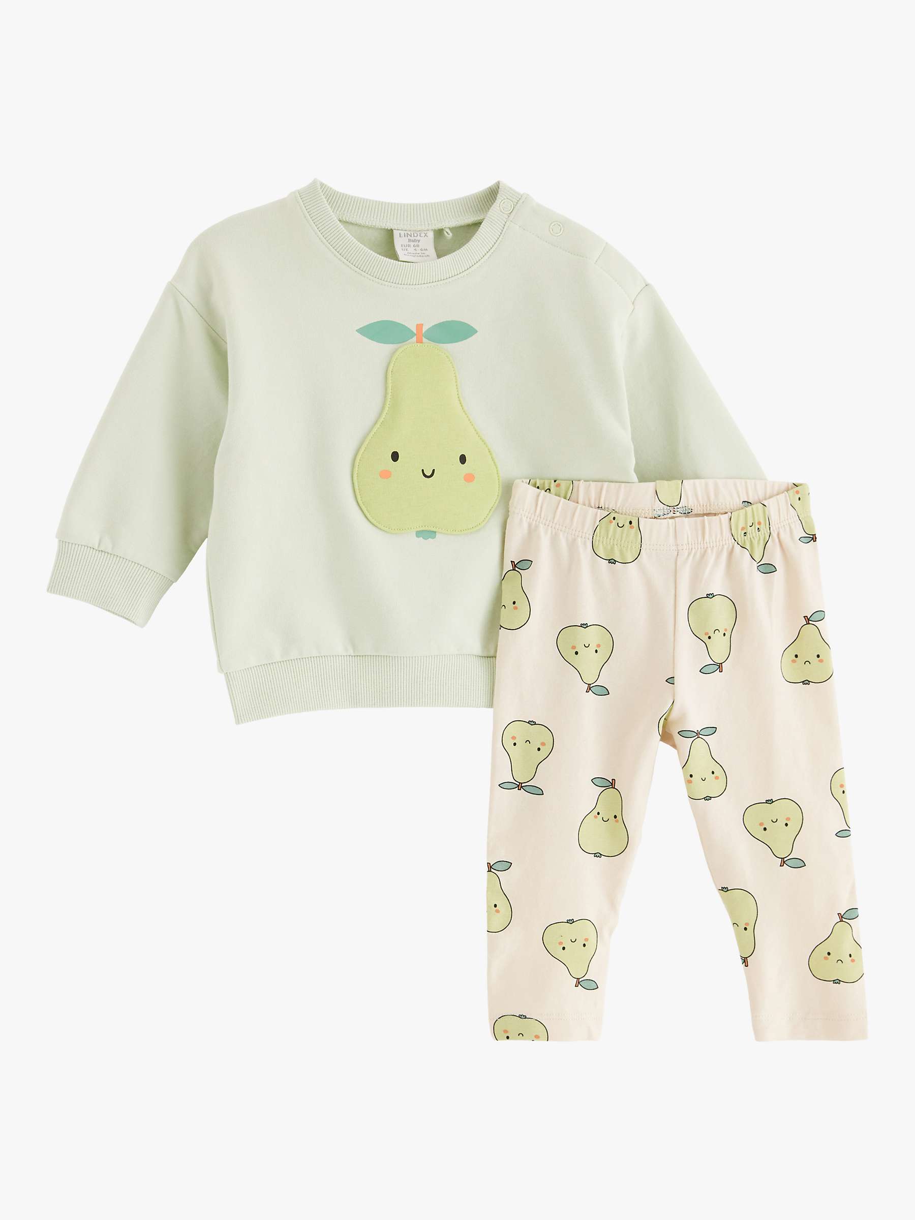 Buy Lindex Baby Organic Cotton Blend Pear Sweatshirt & Leggings Set, Light Dusty Green/Multi Online at johnlewis.com