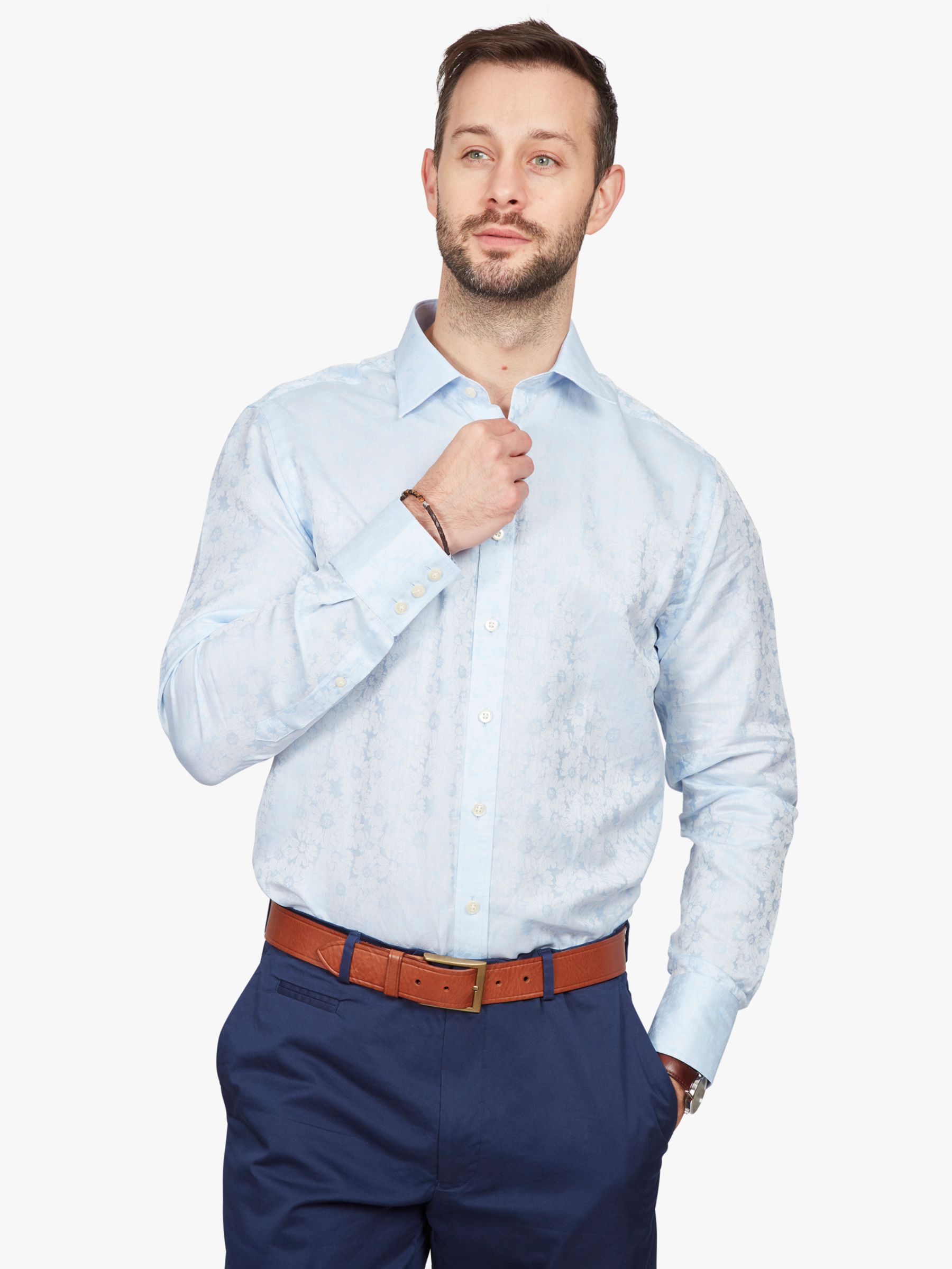 Simon Carter Jacquard Flower Regular Fit Shirt, Light Blue, 15R