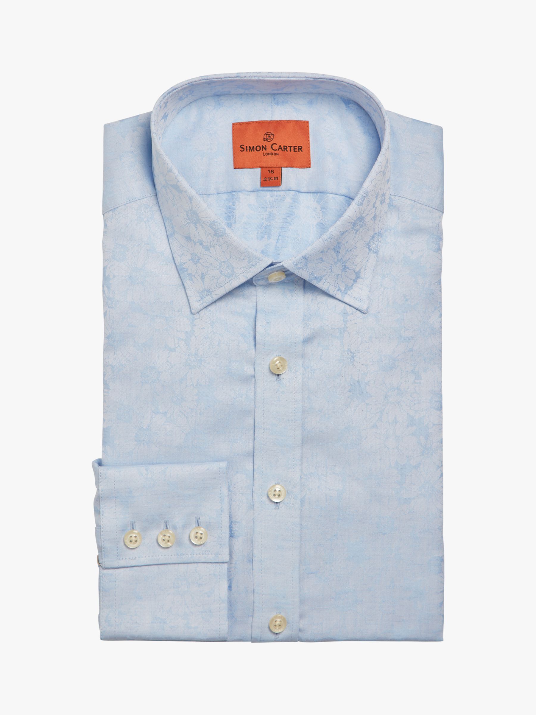 Simon Carter Jacquard Flower Regular Fit Shirt, Light Blue, 15R