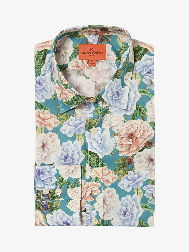 Simon Carter Liberty Fabric English Rose Regular Fit Shirt, Teal/Multi